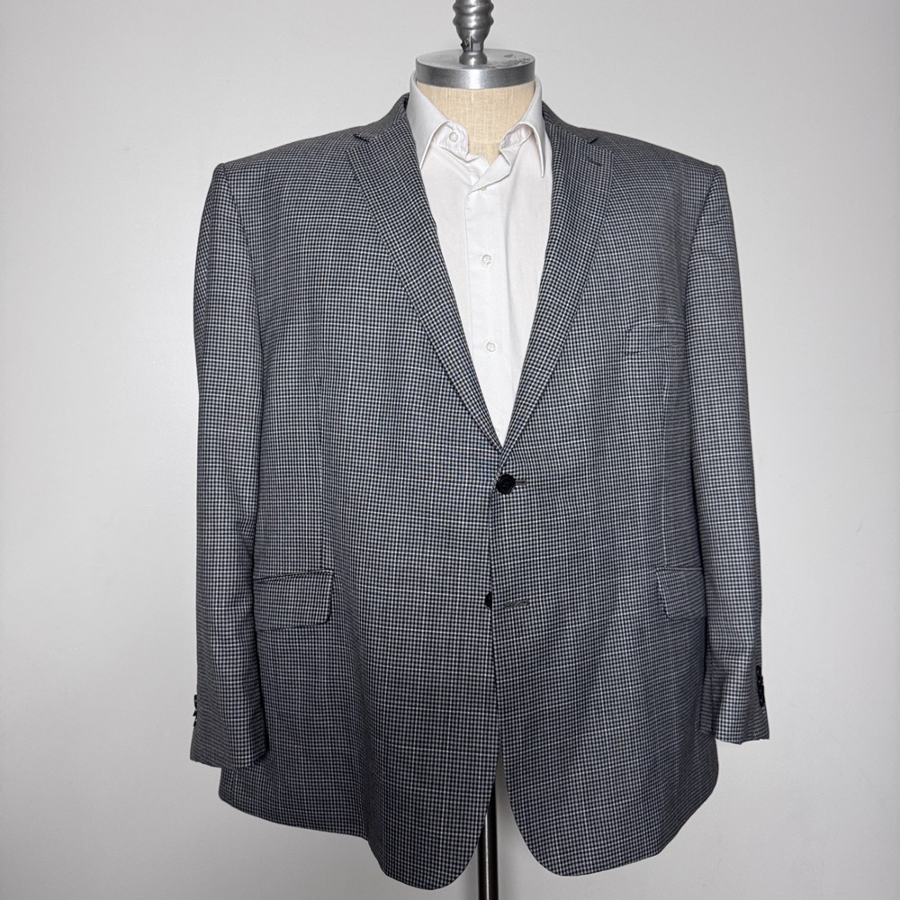 Joseph Abboud Blazer Mens 58R Grey Black Micro-Check Wool Blend Sport Coat